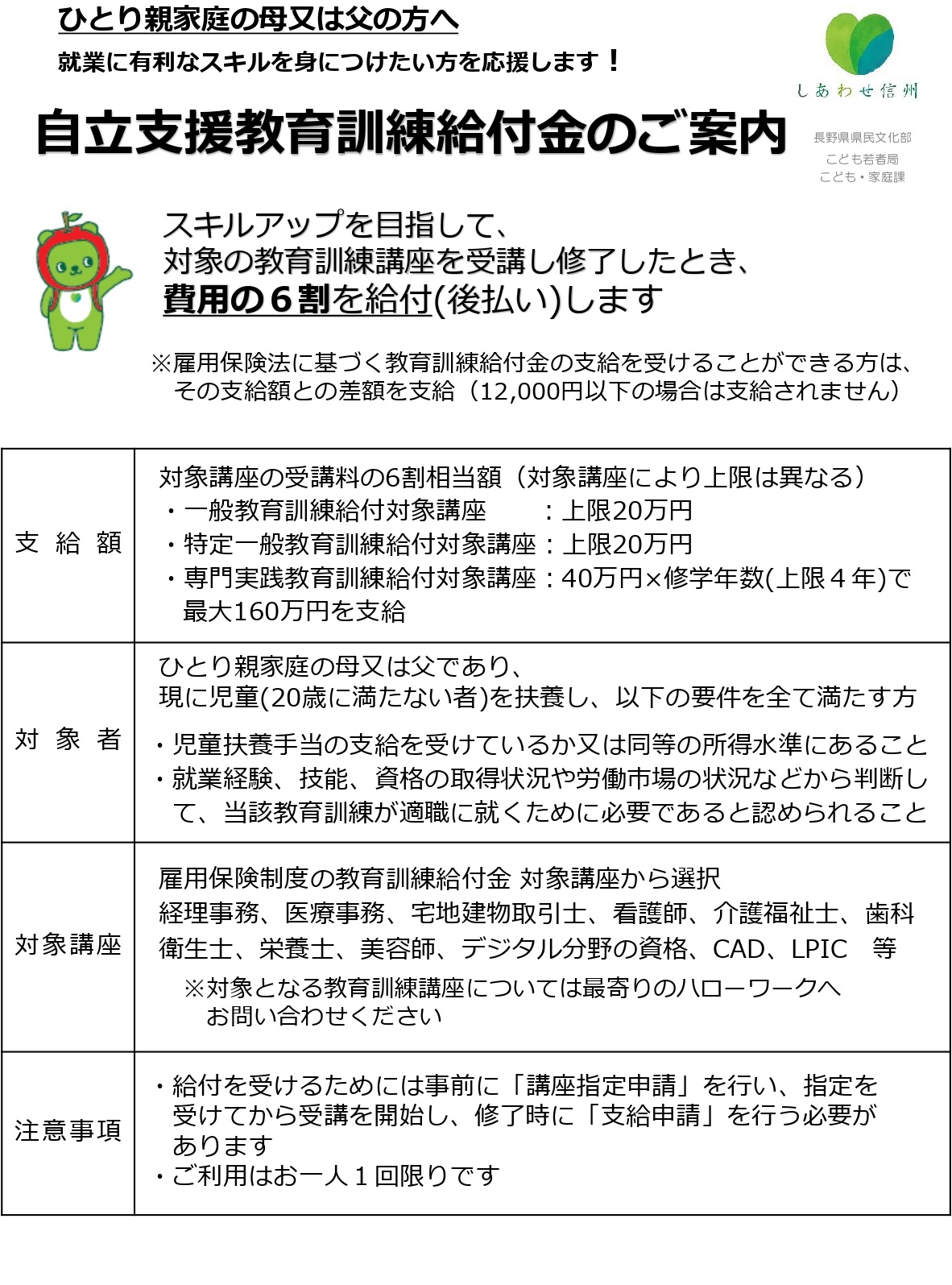 自立支援教育訓練給付金チラシ