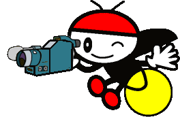 カメラを持ってウインクしているぴっかりちゃんの画像