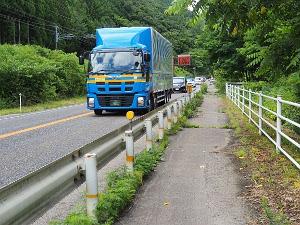 歩道を行く