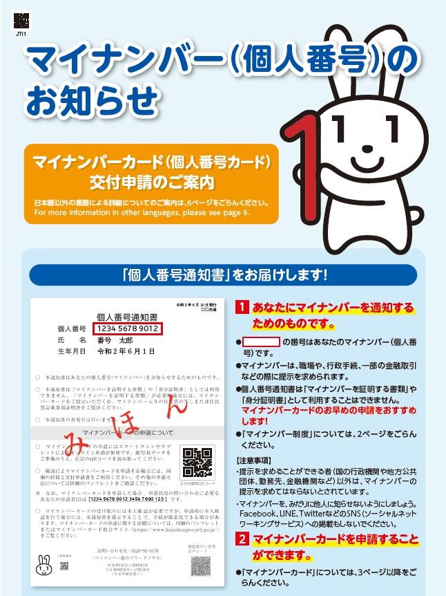 マイナンバーのお知らせ見本の画像